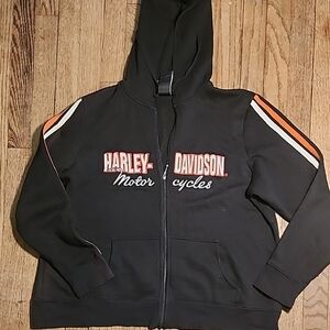 Harley-Davidson Black Zip-Up Hoodie with Orange and White Accents